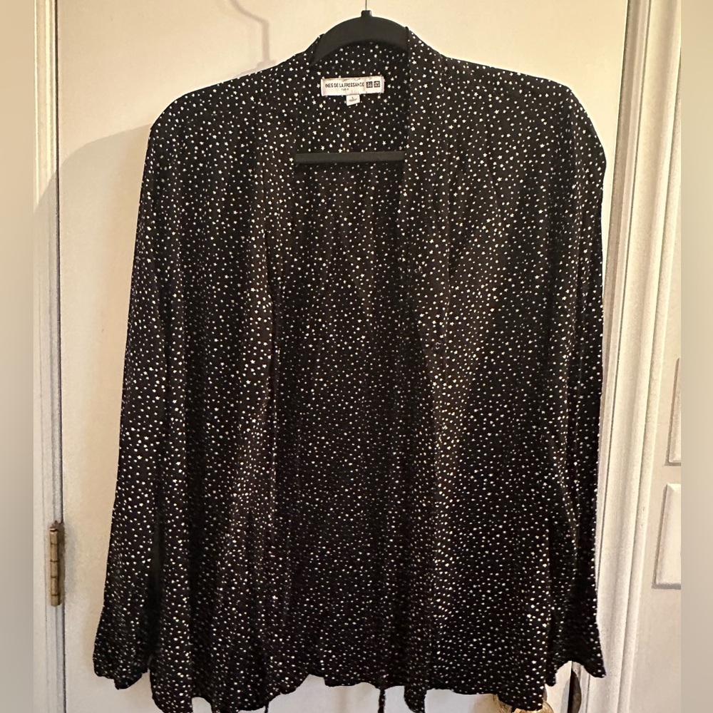Ines De La Fressange X Uniqlo Bow Tie Long Sleeve Blouse Size Large Polka Dot